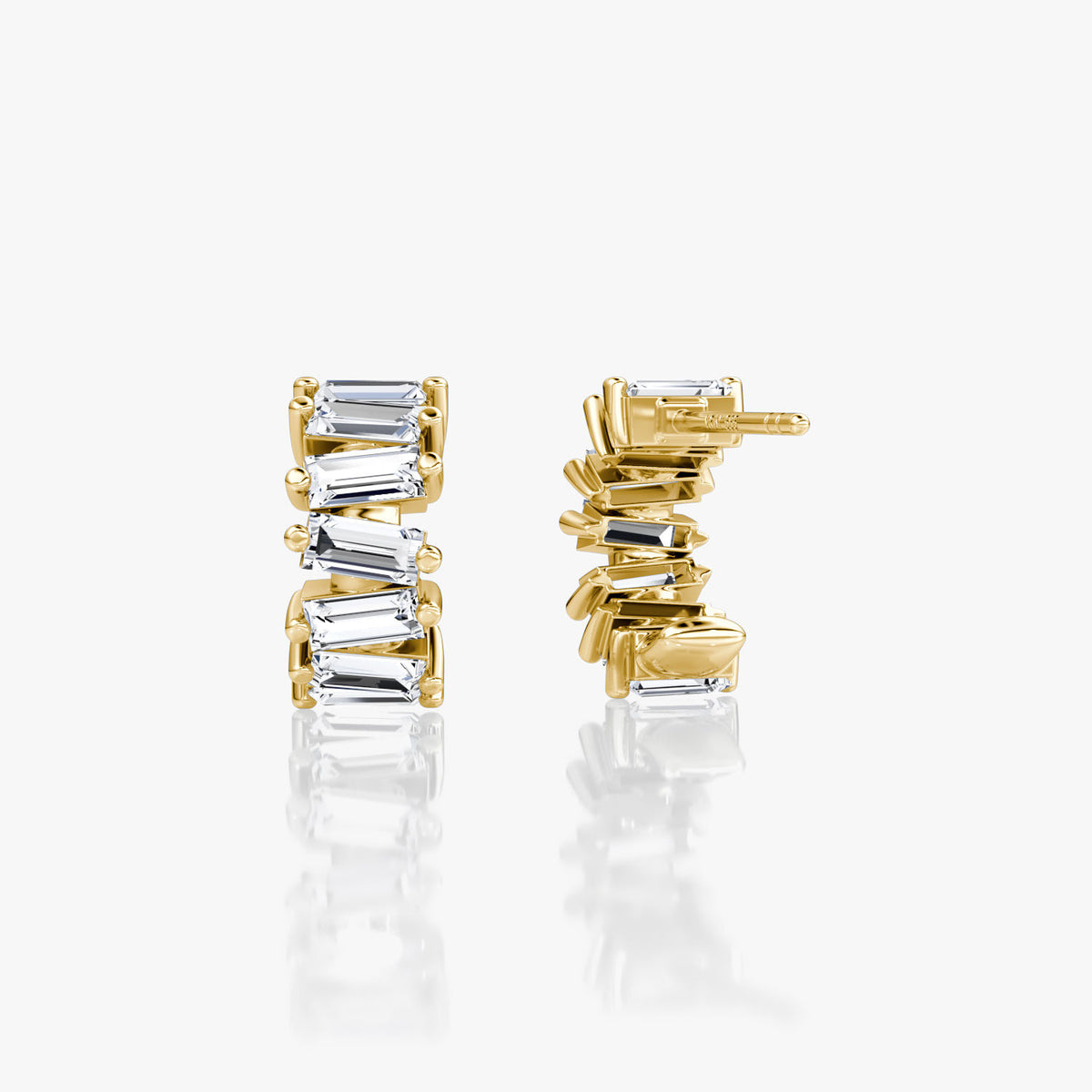 Baguette 14K Gold Hoops w. Lab-Grown Diamonds
