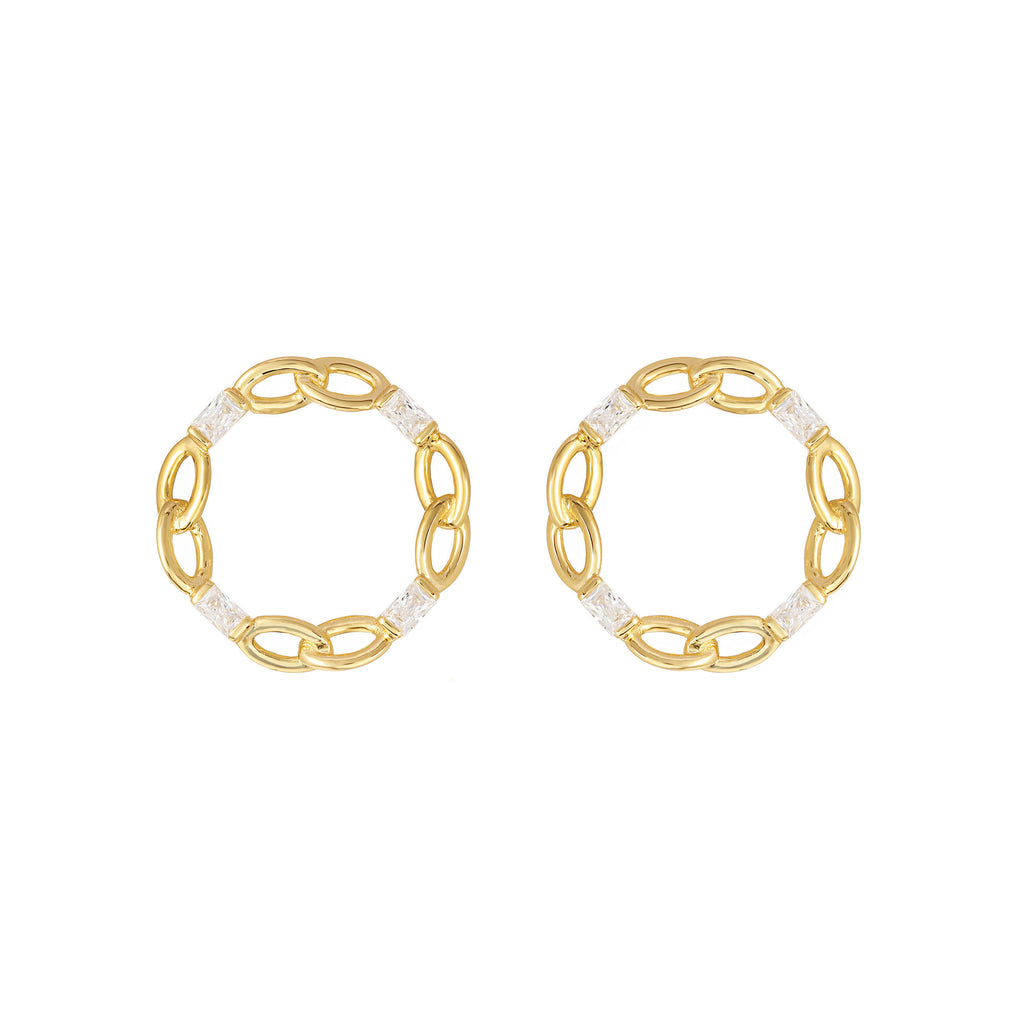 Baguette Circle Gold Plated Earrings w. Zirconia