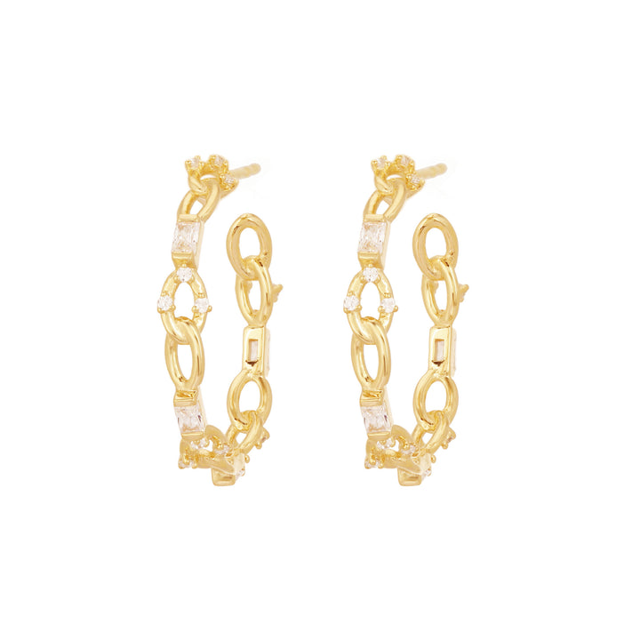Baguette Chain Guld Vermeil Hoops m. Zirkon