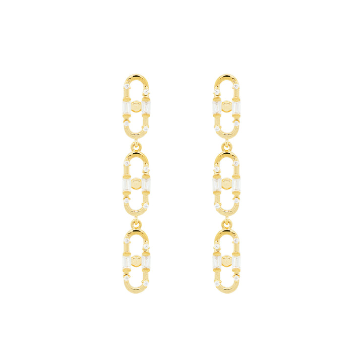 Baguette Paper Clip Guld Vermeil Øreringe m. Zirkon