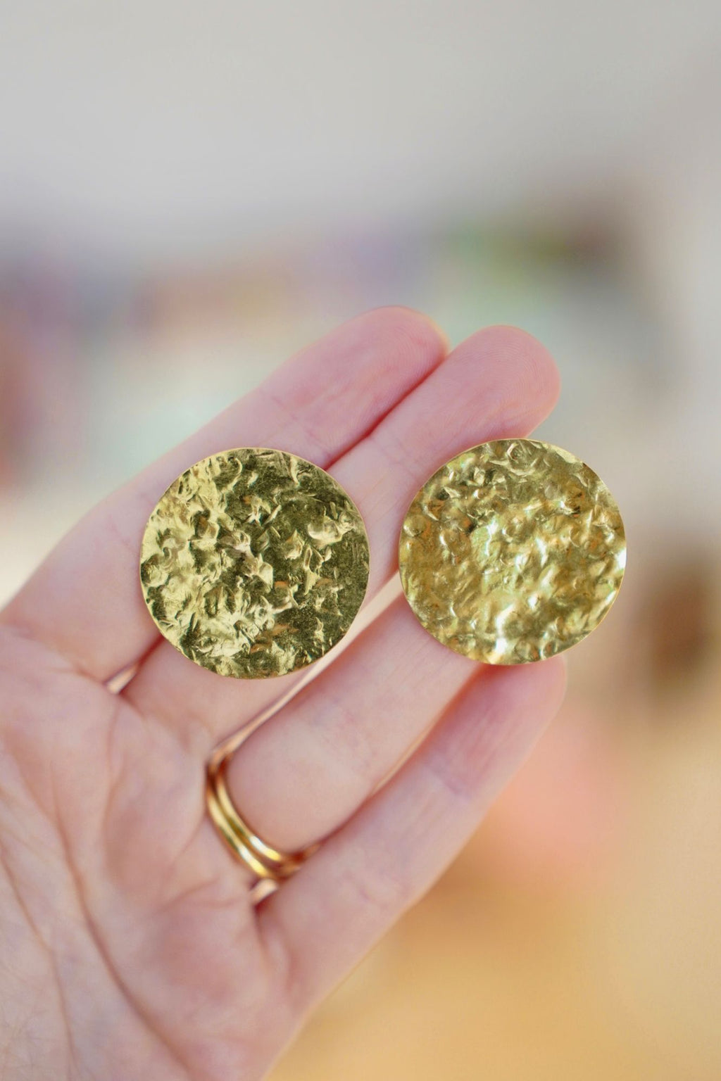 Large Sun Disc Stud 18K Gold Earrings