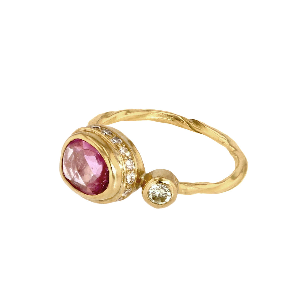 Cocktail 18K & 22K Gold Ring w. pink sapphire & Diamonds