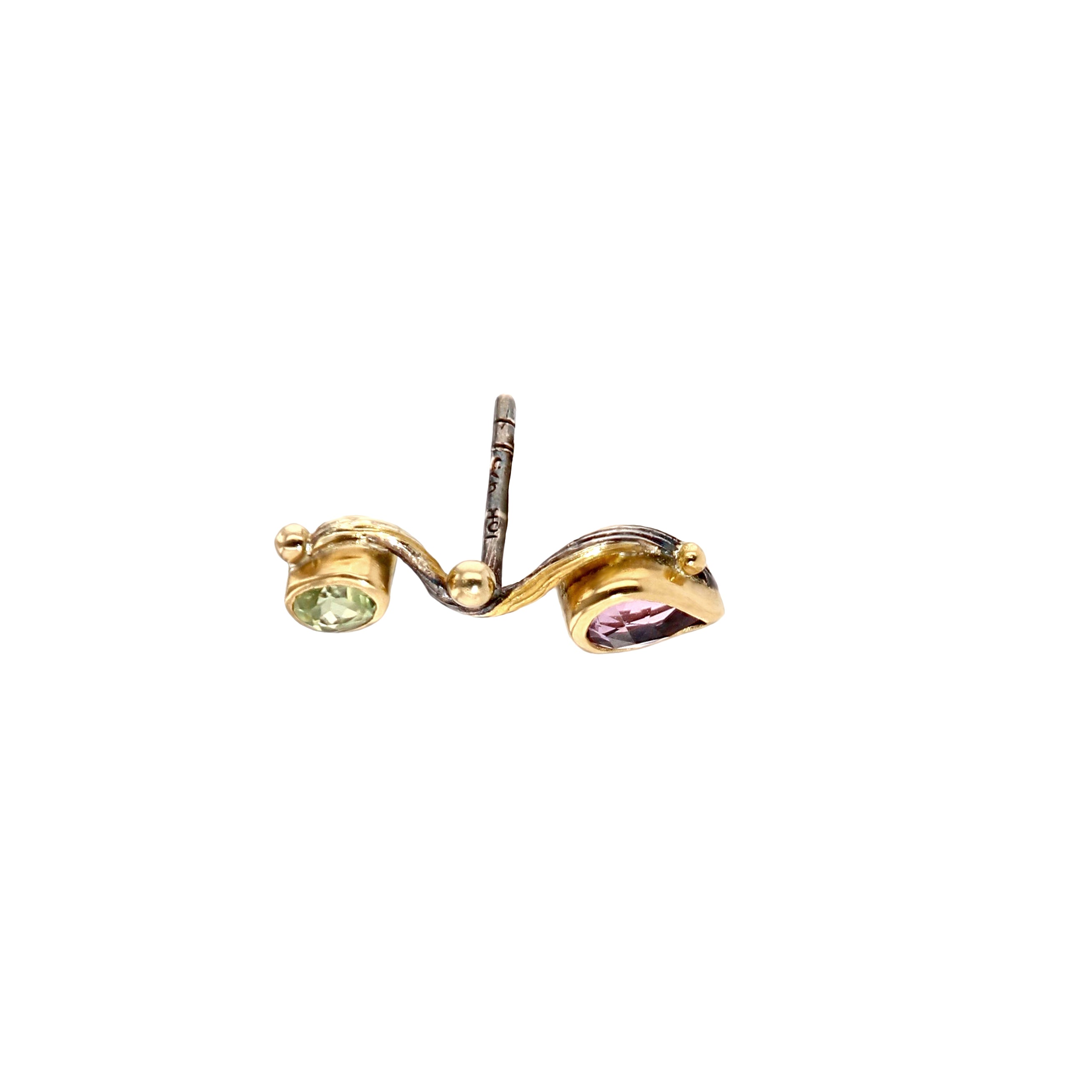 Seafire 18K, 22K & 24K Gold & Silver Earrings w. Sapphire & Chrysoprase