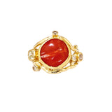 Double Seafire 18K & 22K Gold Ring w. Diamonds & Coral