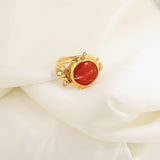Double Seafire 18K & 22K Gold Ring w. Diamonds & Coral