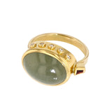 Cocktail 18K & 22K Gold Ring w. Beryl, Ruby & Diamonds