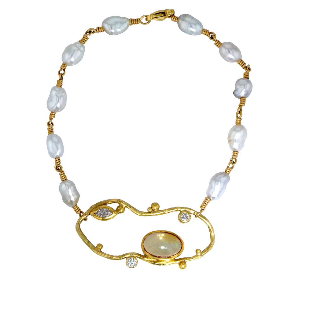 Cloud 18K & 22K Gold Bracelet w. Diamonds & Pearls