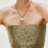 Mermaid Perle Pendant on Waves 18K Hvidguld & Rosaguld Halskæde