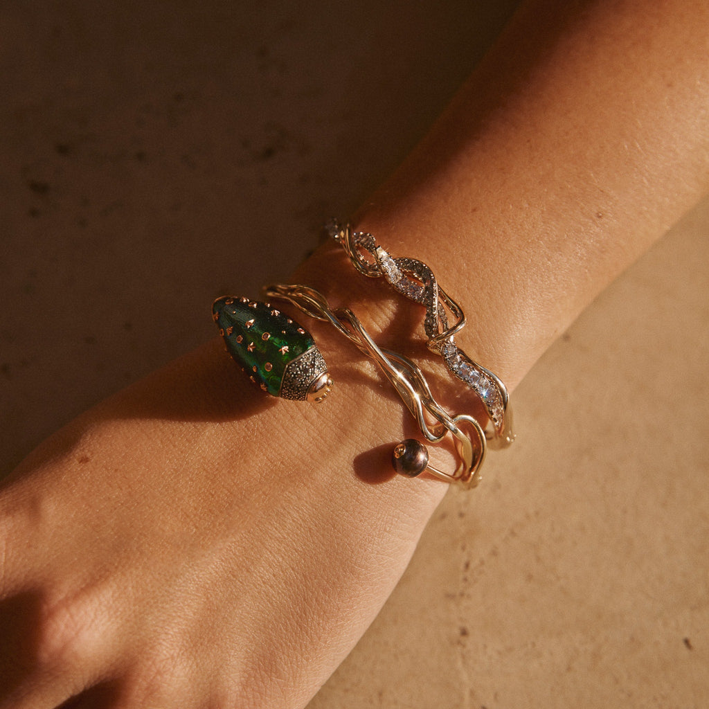 Scarab And Pearl Rose Gold & Silver Bangle
