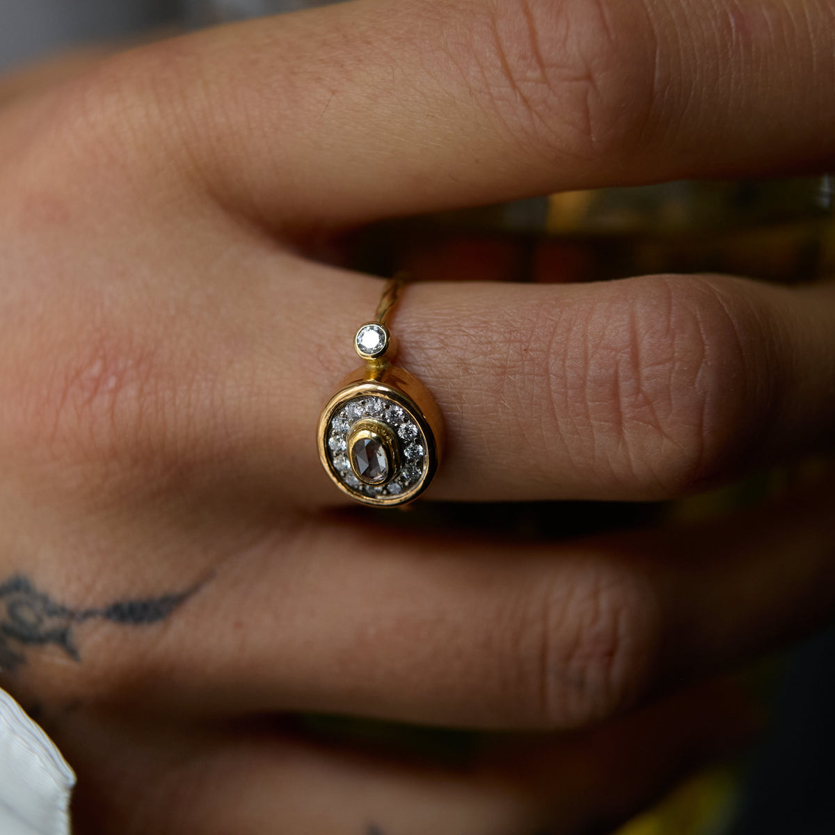 Pavé Cocktail 18K & 22K Gold Ring w. Diamond