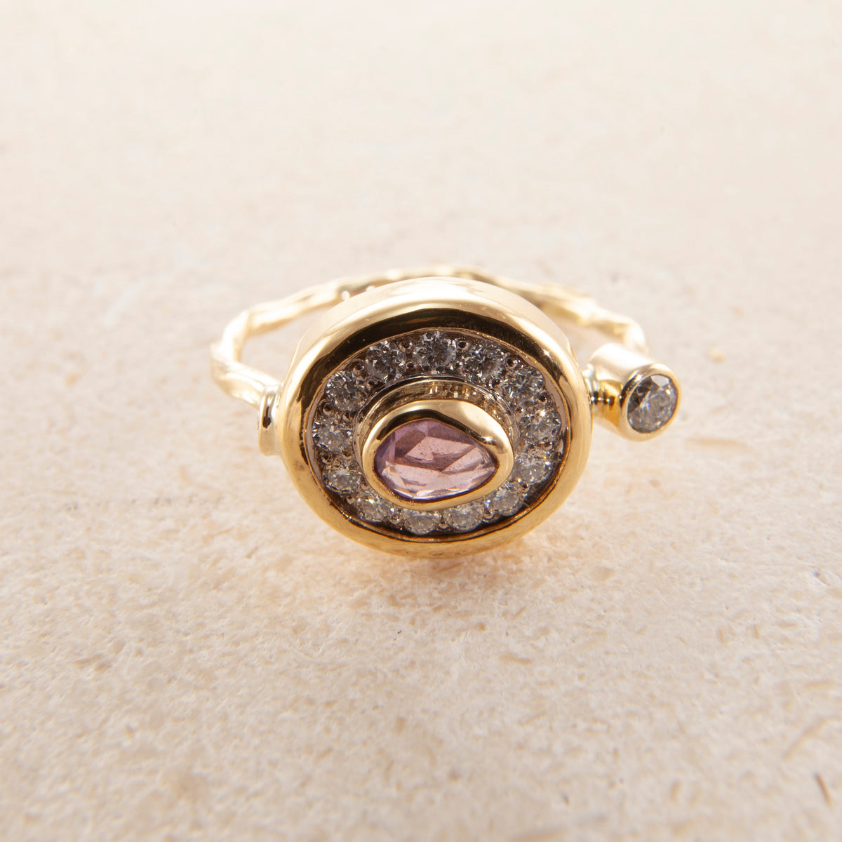 Pavé Cocktail 18K & 22K Gold Ring w. Sapphire & Diamonds