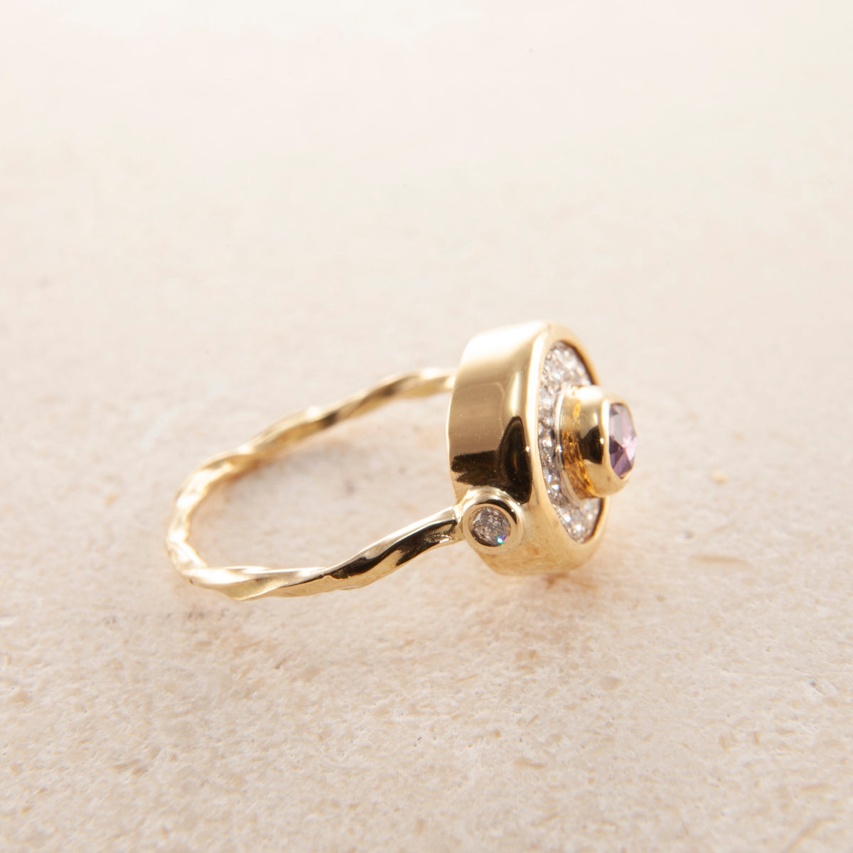 Pavé Cocktail 18K & 22K Gold Ring w. Sapphire & Diamonds