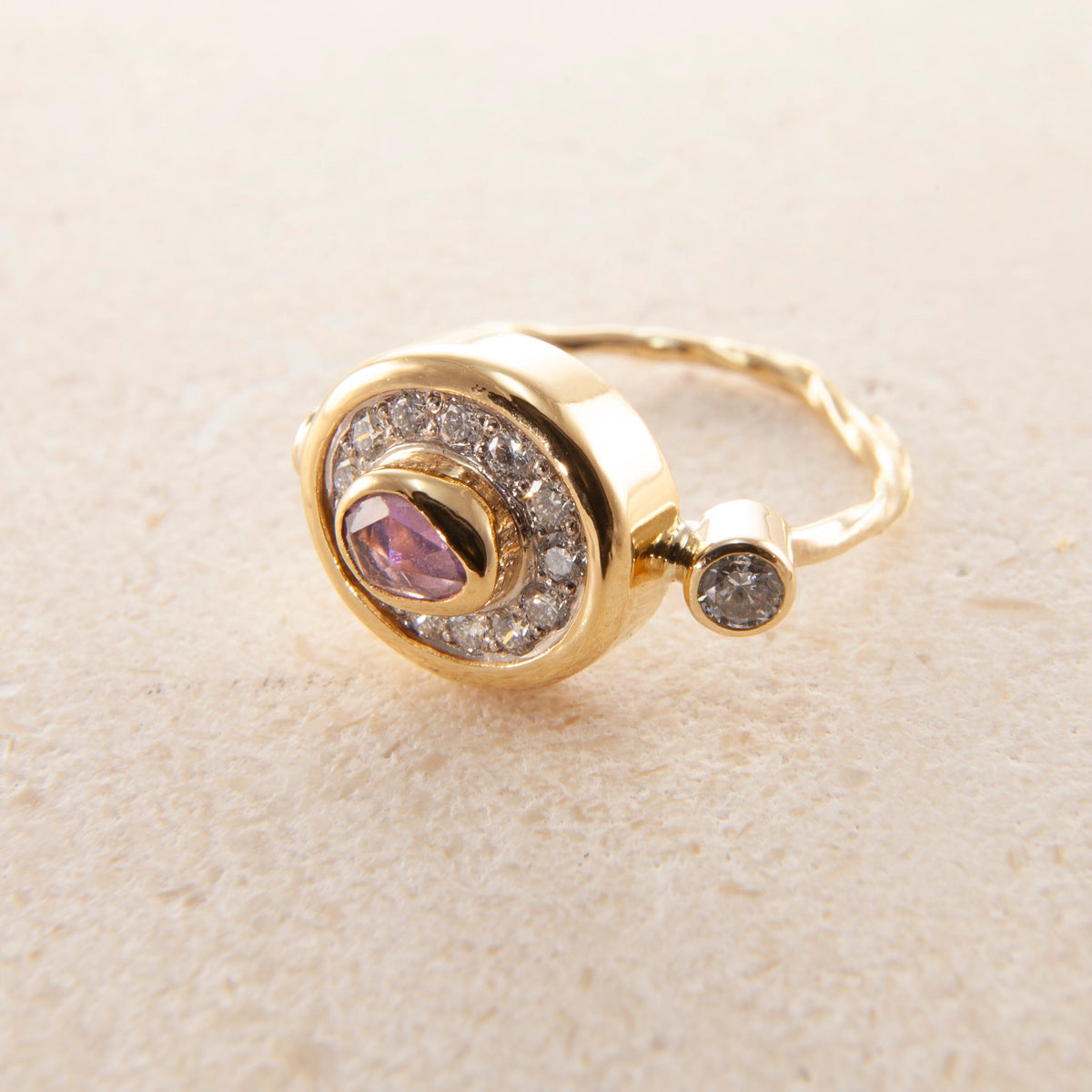 Pavé Cocktail 18K & 22K Gold Ring w. Sapphire & Diamonds