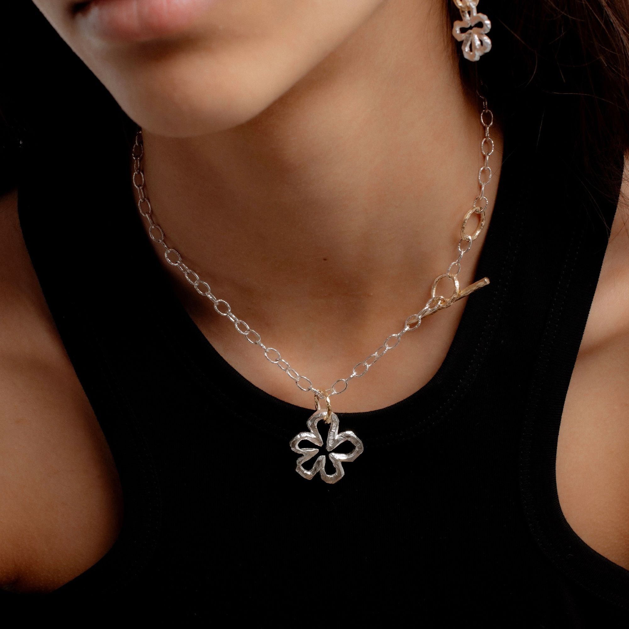 T - Chain 18K Gold & Silver Necklace 39cm