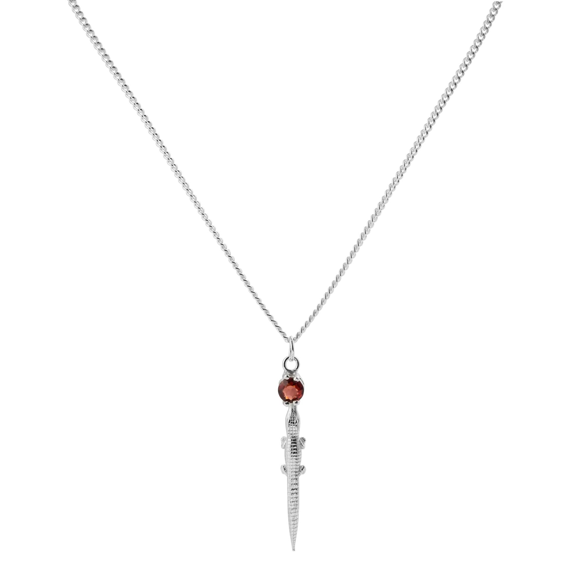 Alligator Silver Necklace w. Upcycled Garnet