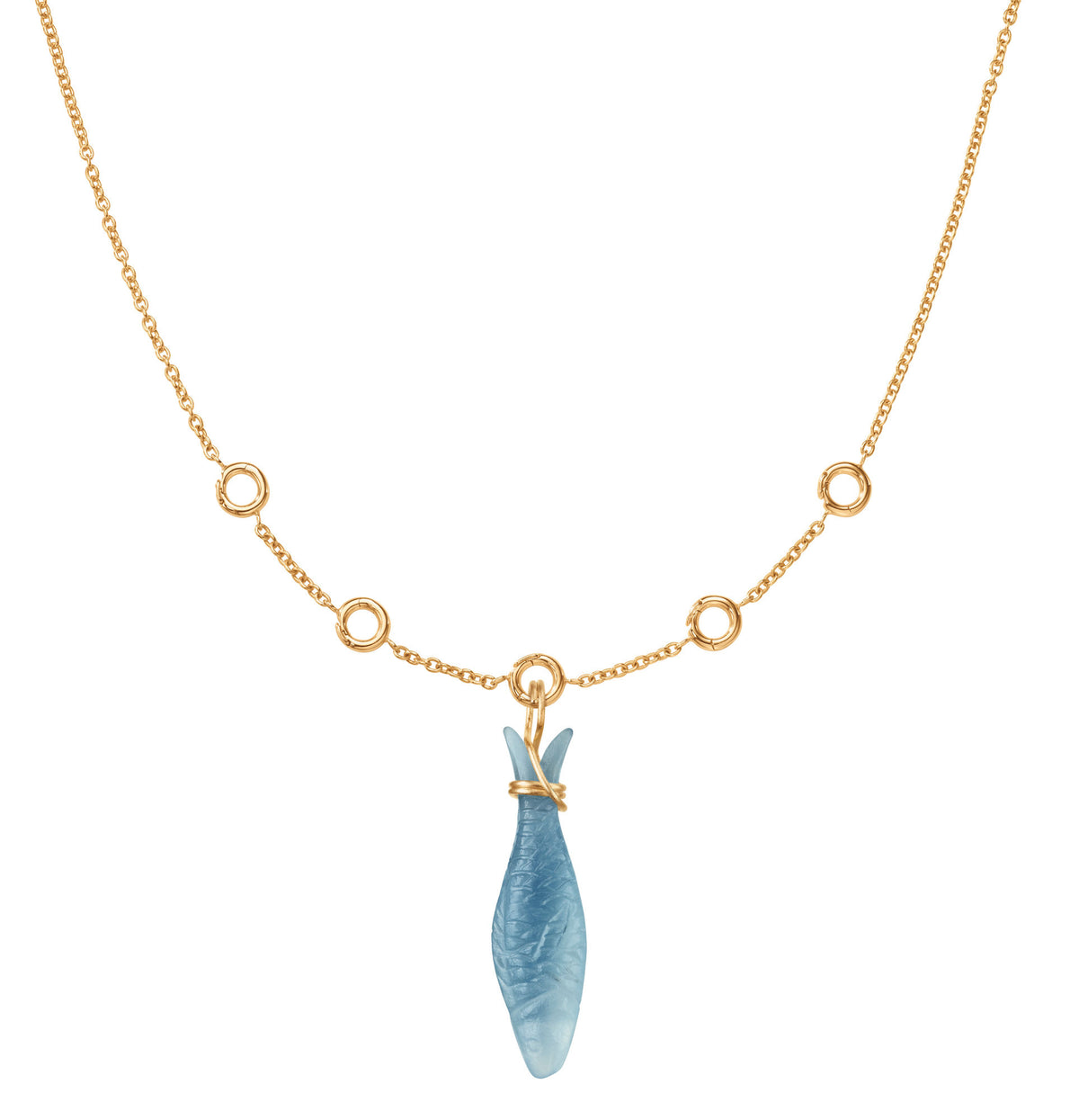 Young Fish 18K Gold Pendant w. Aquamarine Fish