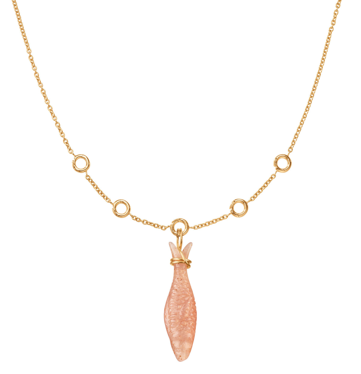 Young Fish 18K Gold Pendant w. Blush Fish