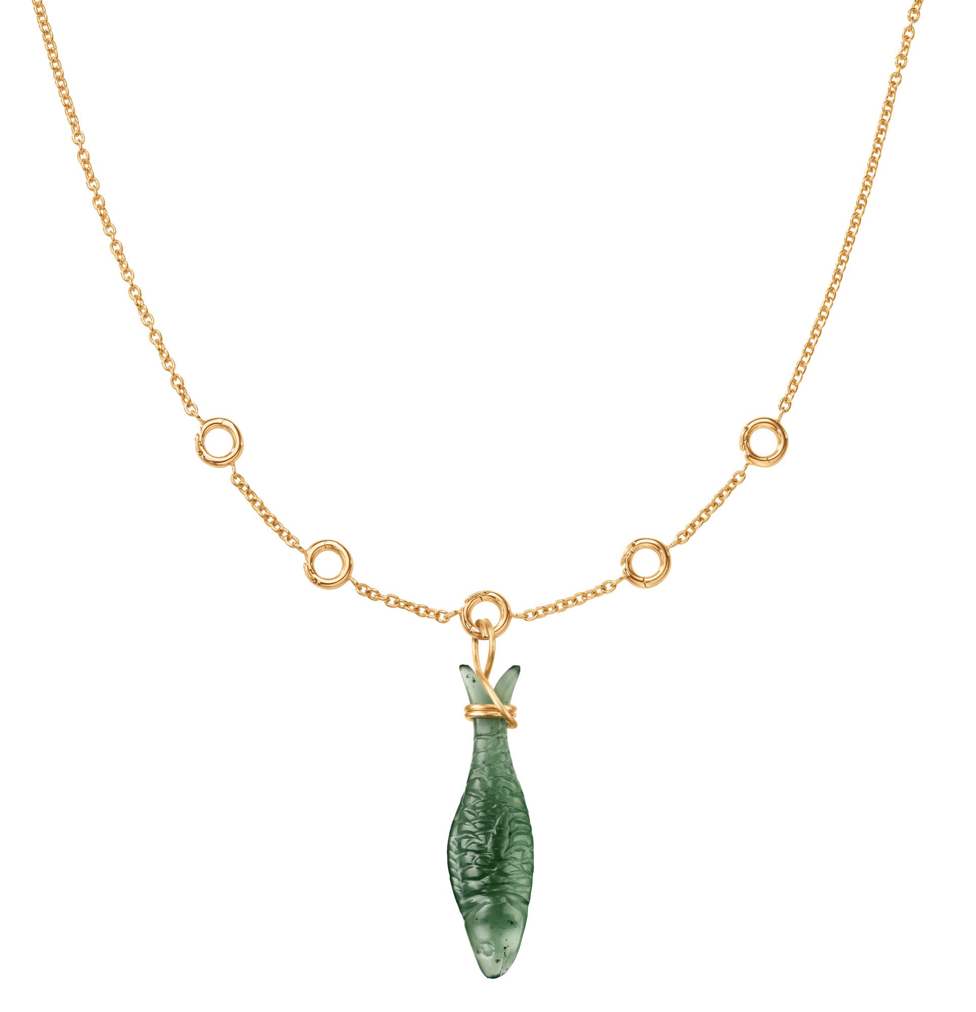 Young Fish 18K Gold Pendant w. Serpentine Fish