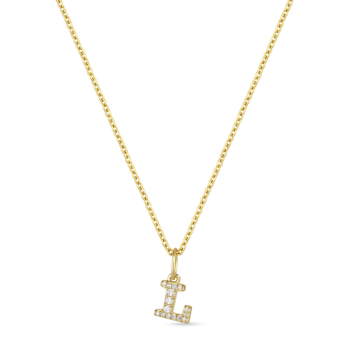 Petite Letter L Gold Vermeil Necklace w. Zirconias