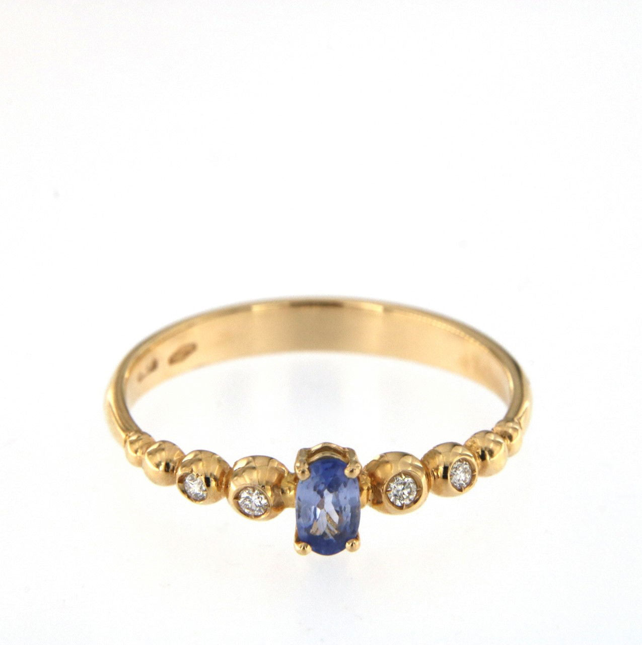 Bubble 18K Rose Gold Ring w. Diamonds & Blue Sapphire