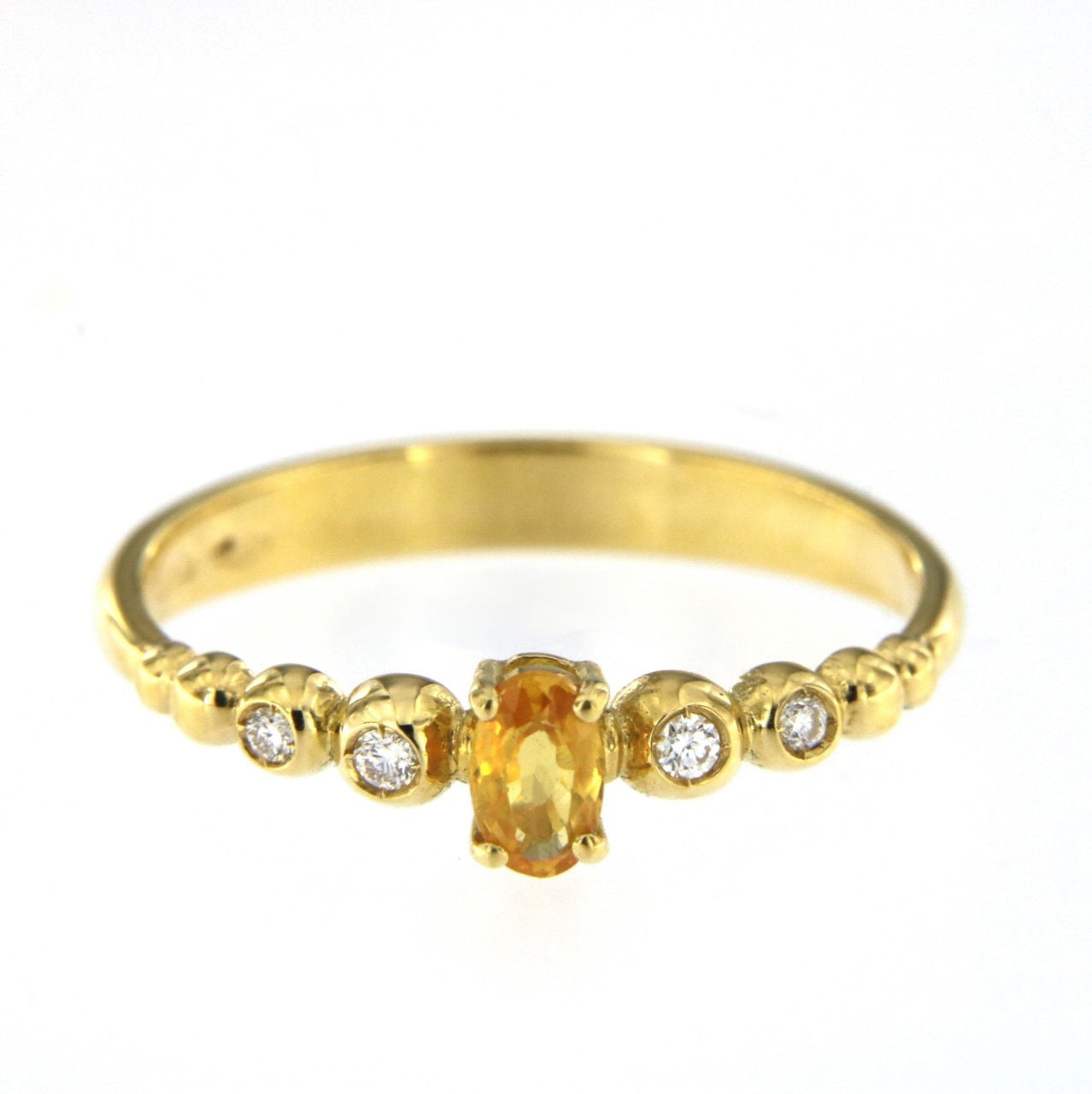 Bubble 18K Gold Ring w. Diamonds & Orange Sapphire