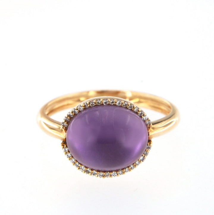 Cabouchon 18K Roségold w. Diamanten & Amethyst