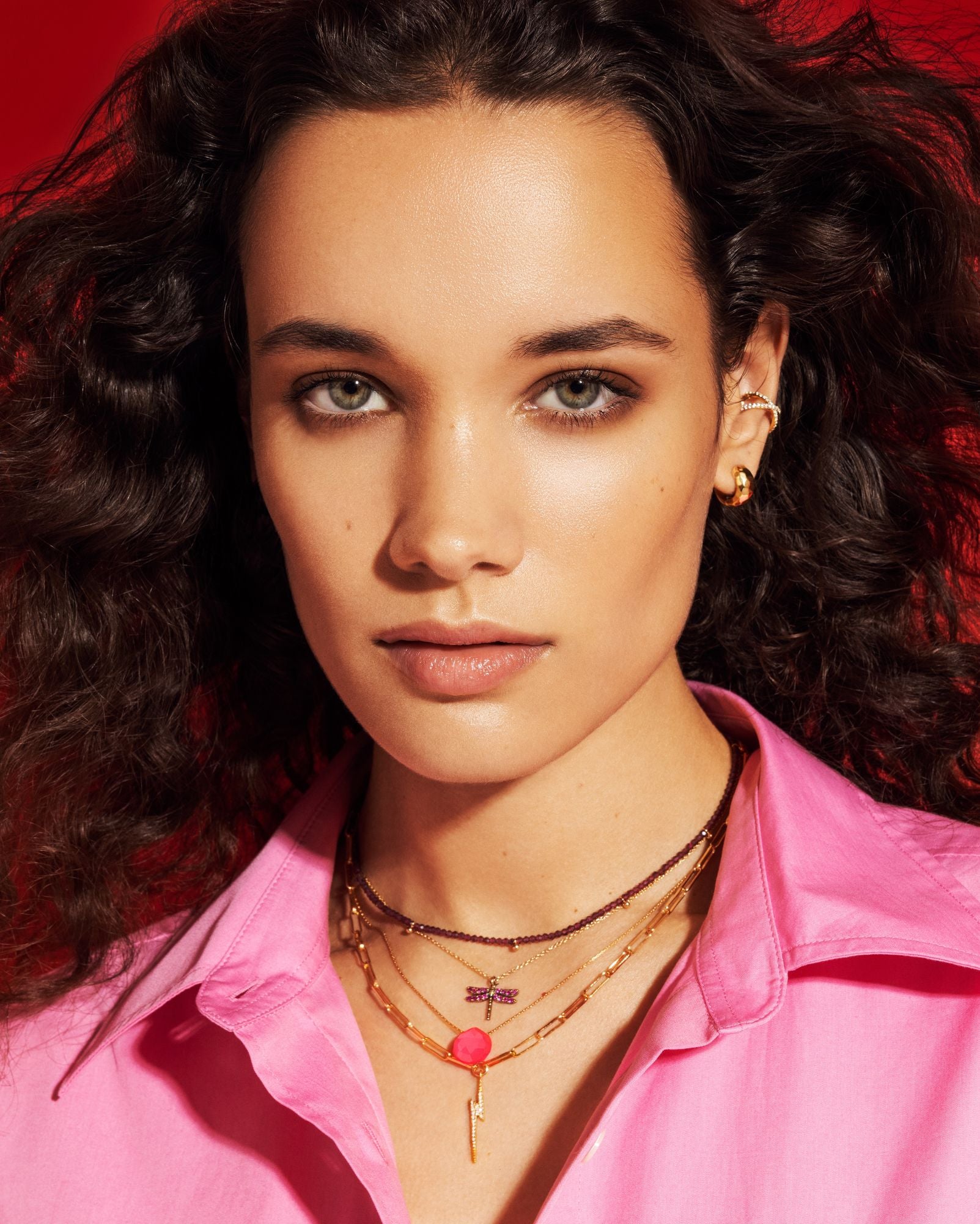 Dragonfly 18K Gold Plated Necklace w. Red Zirconia