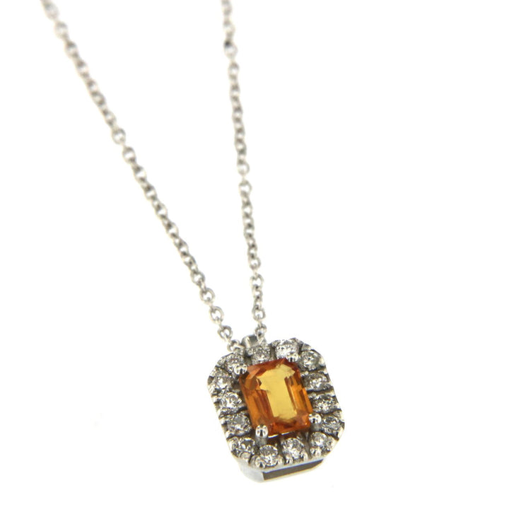 Süßigkeit 18k Weißgold Halskette w. Diamanten & Orangen -Saphir