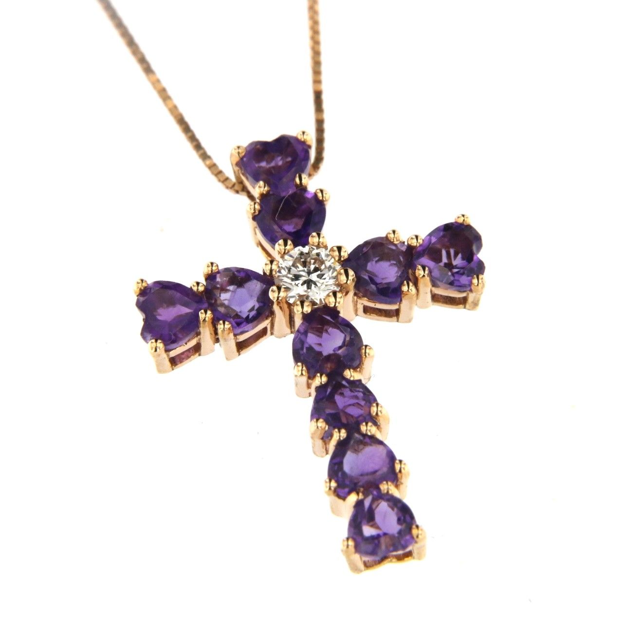 Herz 18K Roségold Halskette w. Diamond & Amethyst