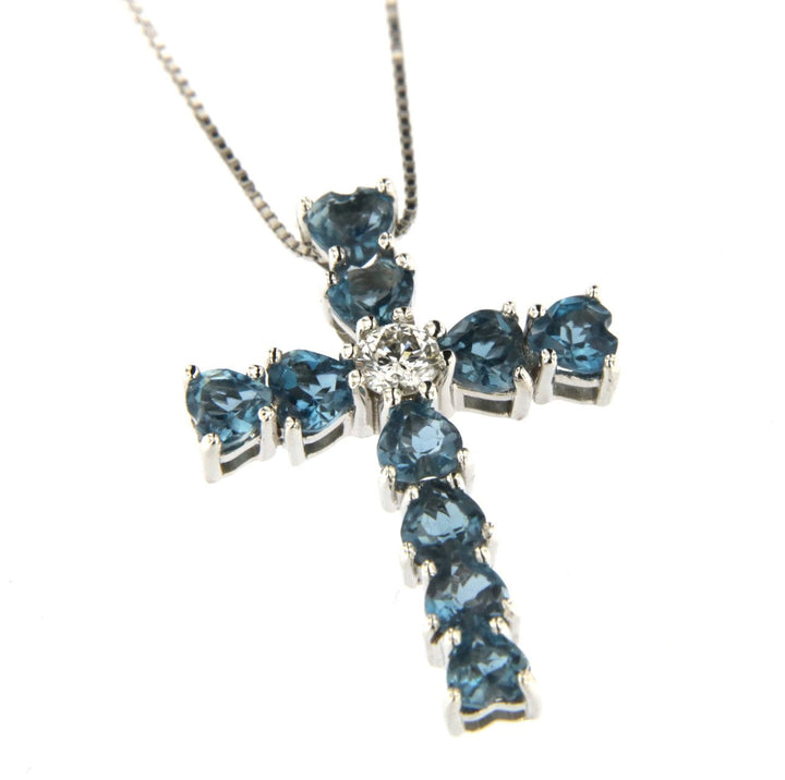 Herz 18K Weißgold Halskette w. Diamond & Topaz