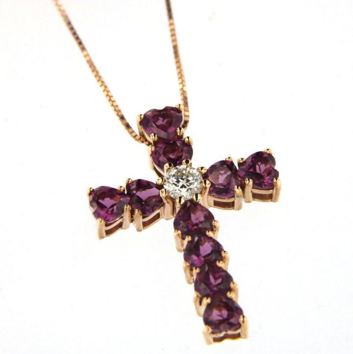 Herz 18K Roségold Halskette w. Diamond & Rhodolit