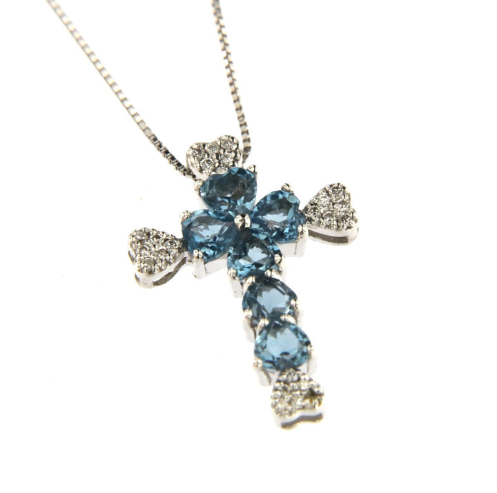 Herz 18K Weißgold Halskette w. Diamanten & Topaz