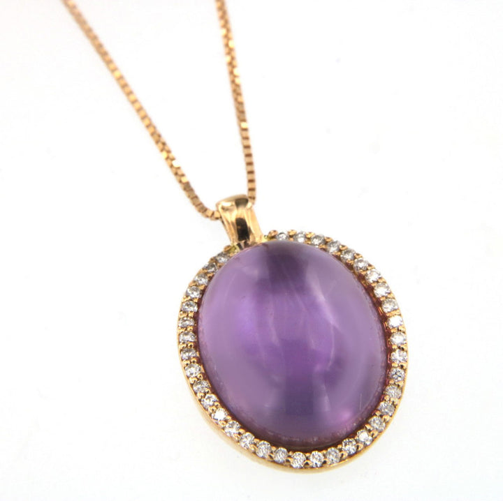 Cabouchon 18K Roségold Halskette w. Diamanten & Amethyst