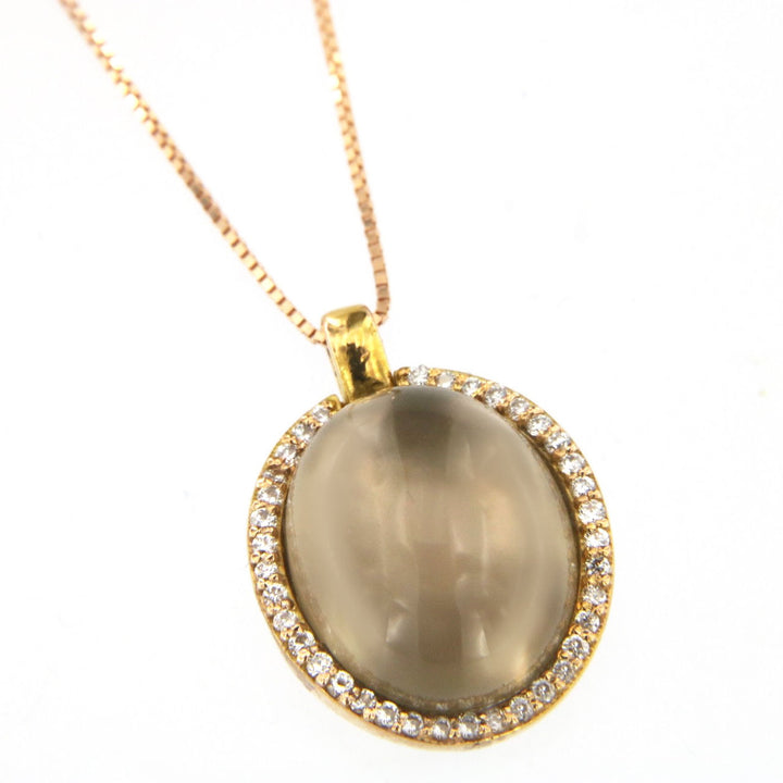 Cabouchon 18K Roségold Halskette w. Diamanten & Smokey Quarz