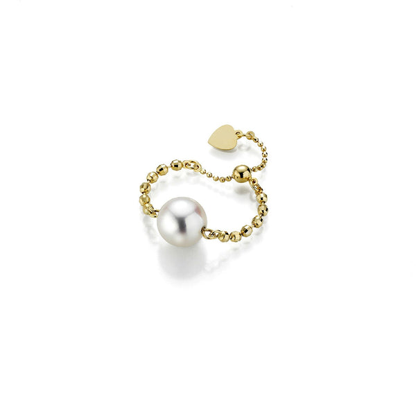 Loose-Fitting 18K Gold Ring w. Akoya Pearls