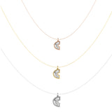 Alphabet 18K Gold, Rosegold or Whitegold Inital C Pendant w. Solitaire Lab-Grown Diamond