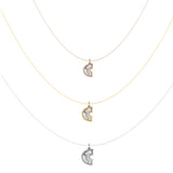Alphabet 18K Gold, Rosegold or Whitegold Inital C Pendant w. Solitaire Lab-Grown Diamond