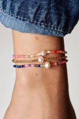 Capri Gold Plated Bracelet w. Mixed Coloured Beads & Freshwater Pearl