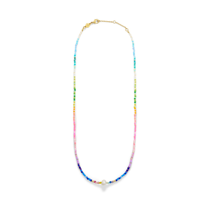Capri Gold Plated Halskette w. Gemischte farbige Perlen