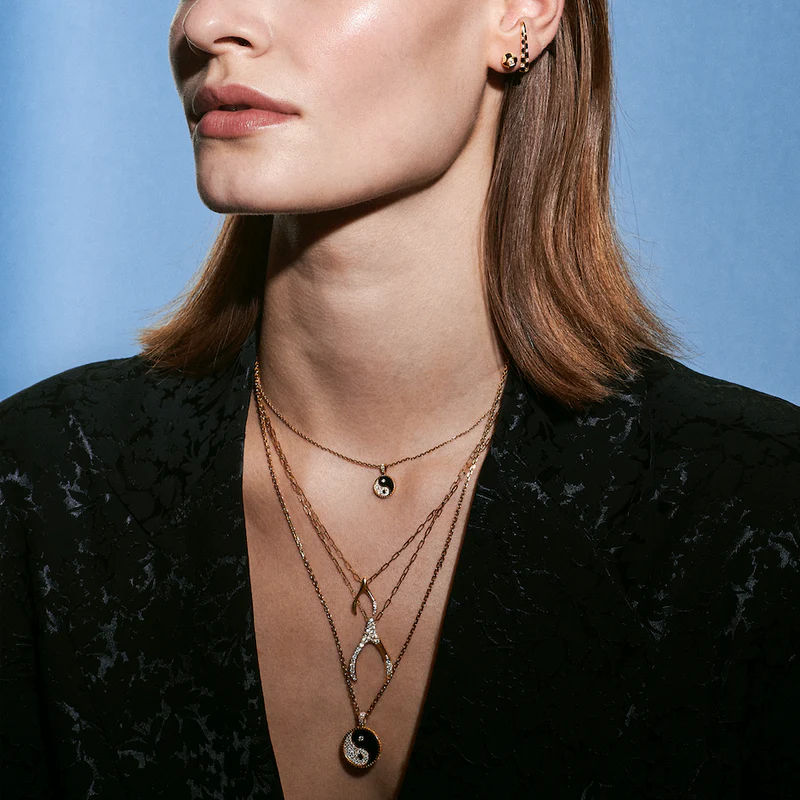 Wishbone Paved Small 18K Gold Necklace w. Lab-Grown Diamonds