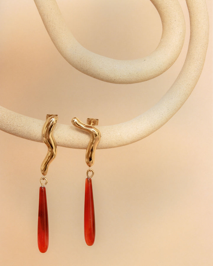 Urutu Gold Plated Earrings w. Carnelians