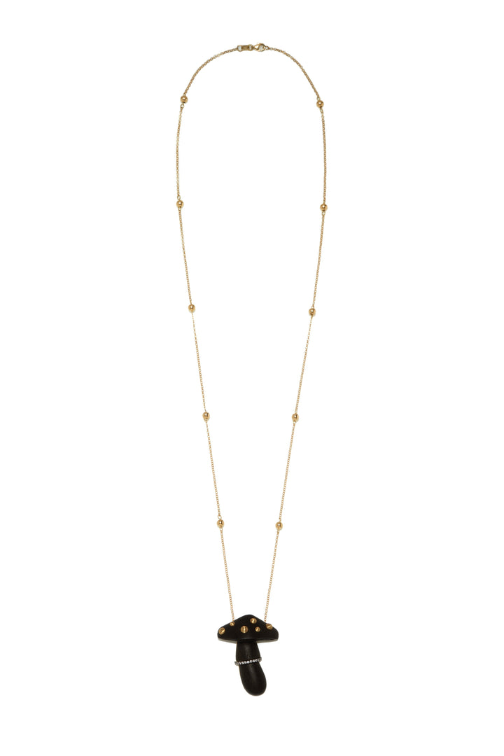 Geschnitzte schwarze Holzpilze 18k Gold Halskette