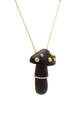 Carved black wood mushroom 18K Gold Necklace