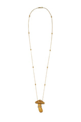 Carved yellow wood mushroom 18K Gold Necklace w. Diamond