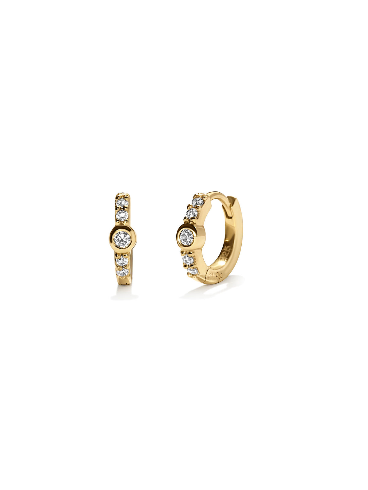 Center Stone Vermeil Mini Huggies w. Zirconias