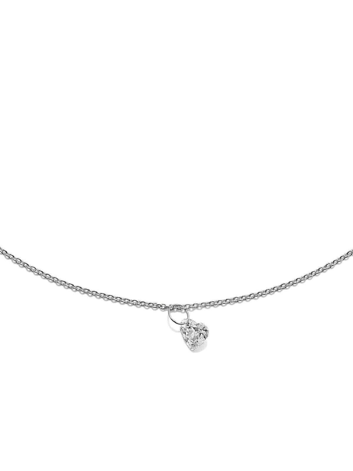 Silver Necklace w. Floating Lab-Grown Heart Diamond