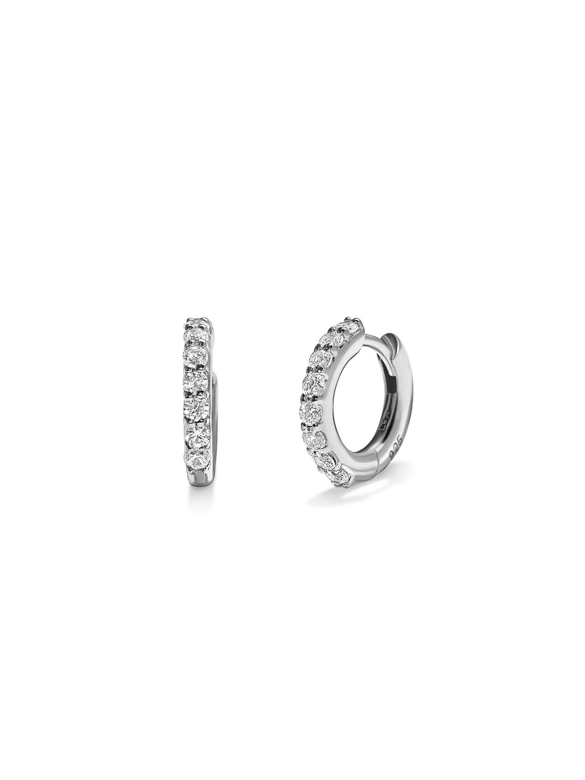 Mini Silver Huggies w. White Zirconias