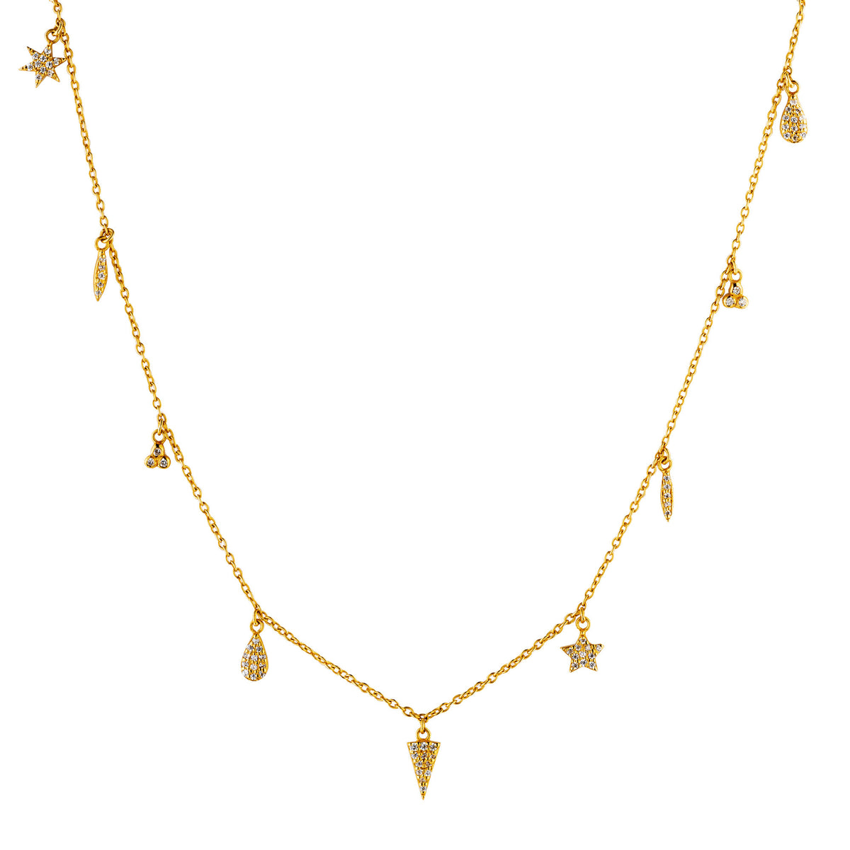 9 Charm Forgyldt Halskæde m. Zirkon