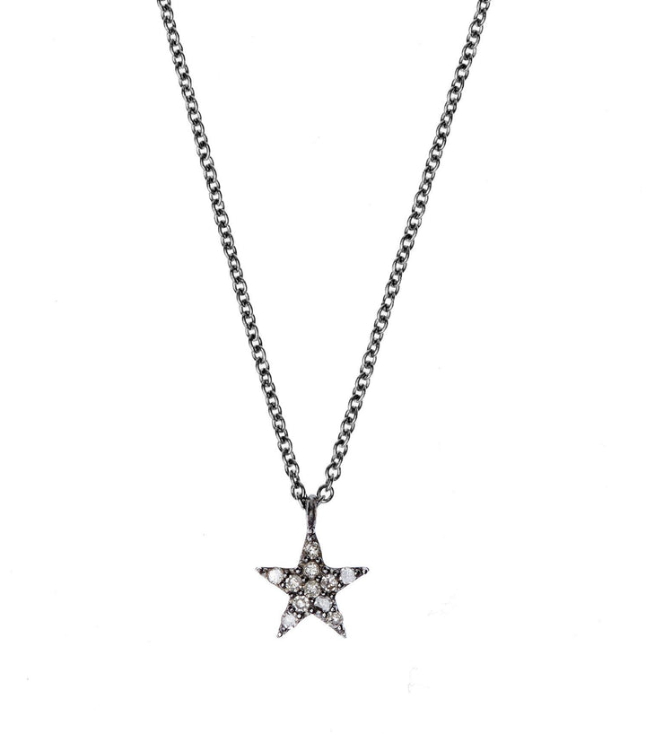 Kleiner stern schwarzer ruthenium auf silberkette w. Diamanten