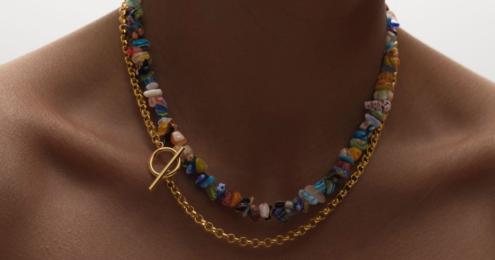 Goldfilled Necklace w. Mille Fiori Stones